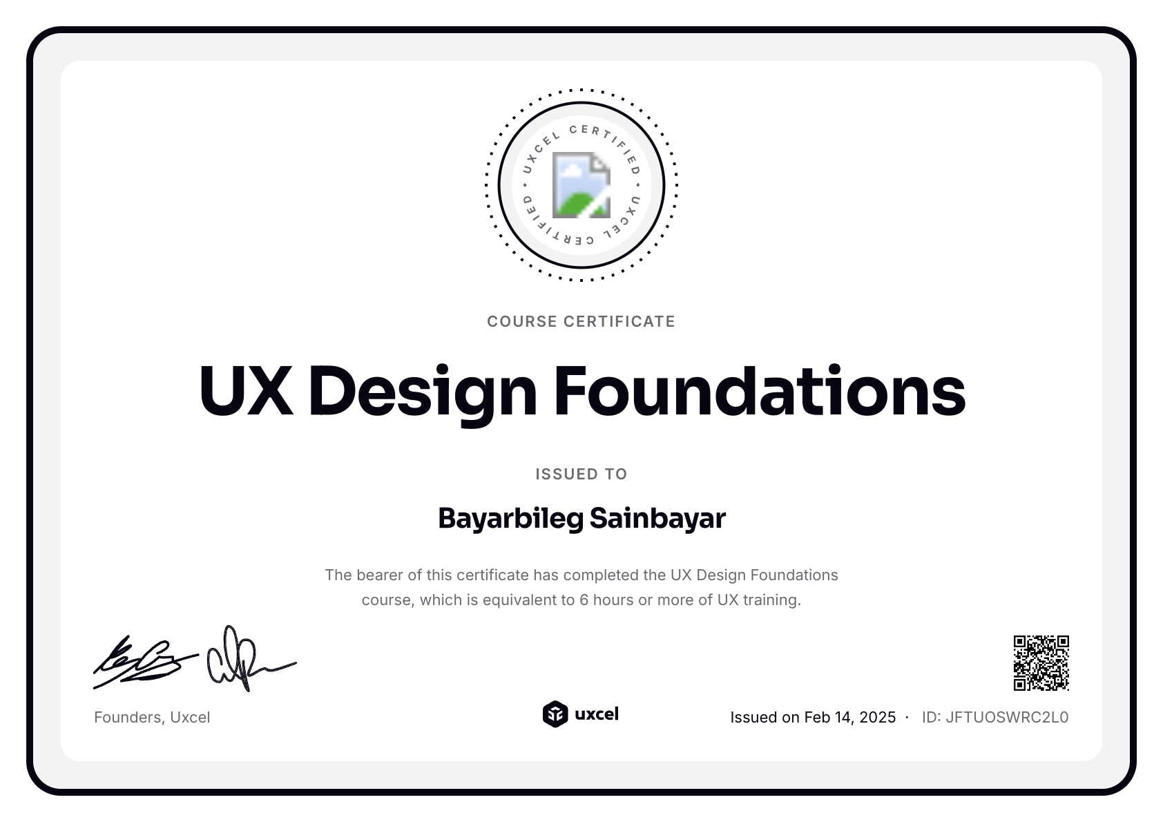 Bayarbileg Sainbayar's certificate